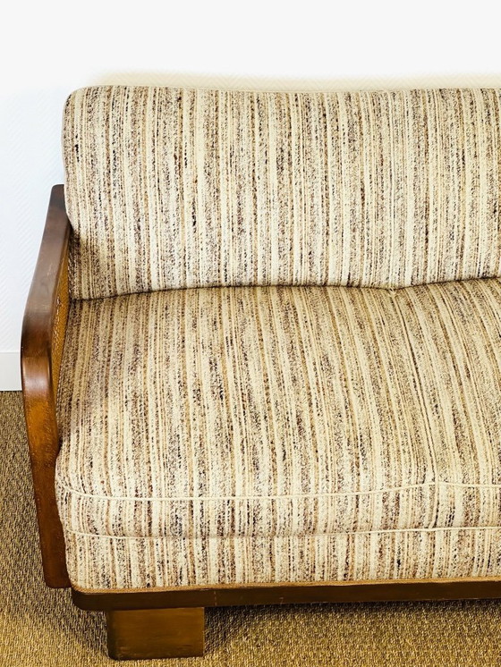 Image 1 of Vintage Art Deco woonkamerset van gebogen hout en riet, 1950, set van 3