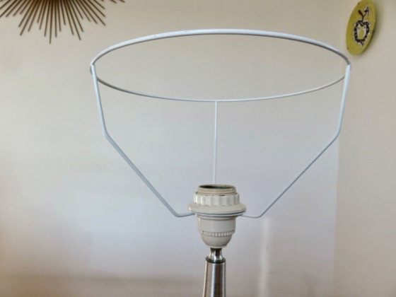 Image 1 of Lampe pied tulipe en métal brossé, 70's