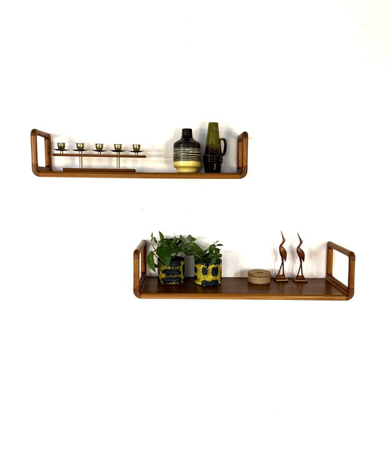 Image 1 of Set van 2 vintage teakhouten wandplanken, Dyrlund ‘70