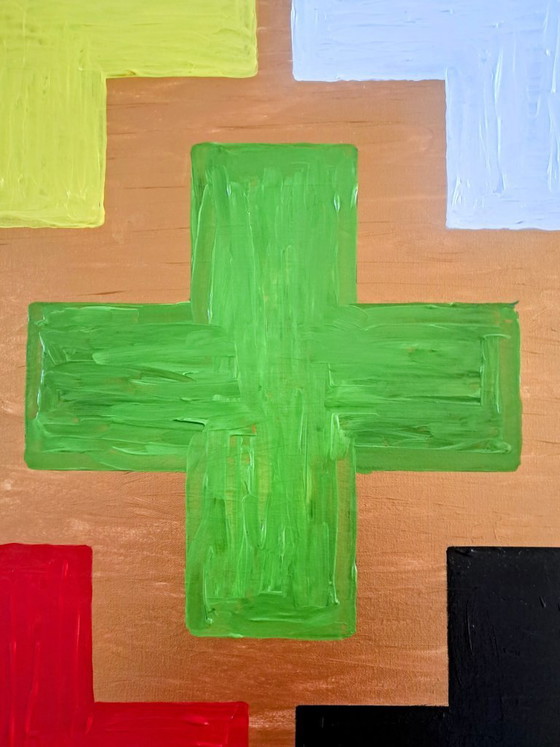 Image 1 of Enzo SAN MARCO - Colori essenziali su sfondo dorato - Dipinto dell'artista