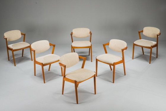 Image 1 of Esszimmerstühle Modell 42 aus Teakholz und Wolle, Kai Kristiansen für Schou Andersen, 1960er Jahre, 6-teilig