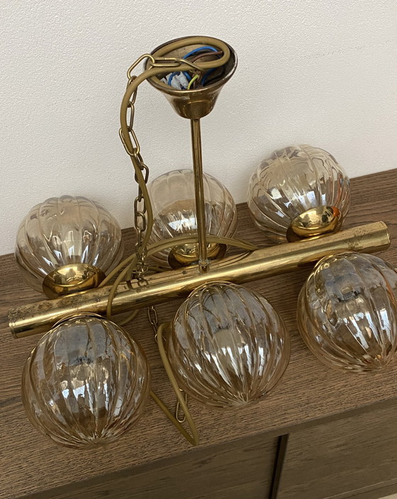 Image 1 of Lampada a sospensione vintage anni '70 in vetro oro/marrone