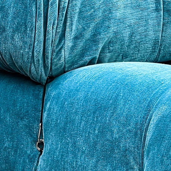 Image 1 of 6x moduli divano camaleonda di mario bellini per b&b italia in velluto di lino azzurro