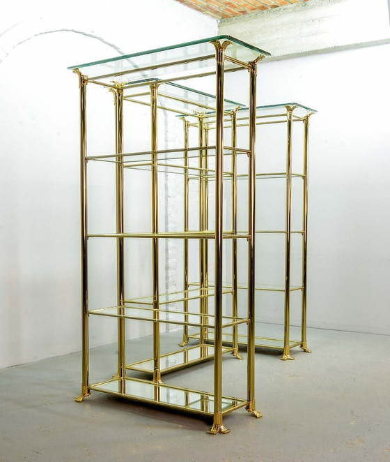 Image 1 of Hollywood Regency Style Ramiro Tarazona 24 Carat Gold Plated Mid-Century Display Cabinet with Glass Shelves. Spain, 1980s.