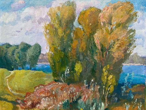 Original Oil Painting Nature Landscape Road to the Forest