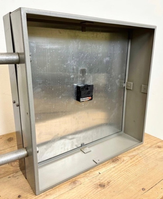 Image 1 of Industrial Square Double Sided Factory Wall Clock from Pragotron, 1970s