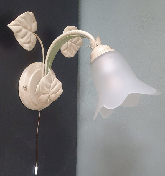 Image 1 of Vintage Italian wall lamp - Floral - Voghera - glass shade