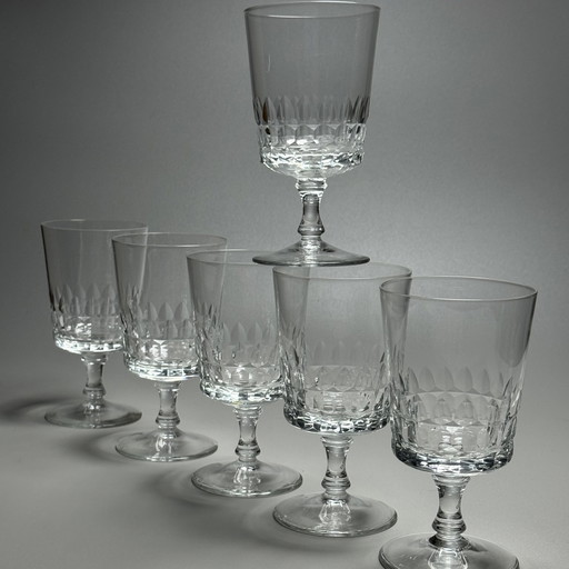 Set di 6 grandi bicchieri da vino in cristallo tagliato a mano – De Rupel, Boom – Art Déco, anni '30