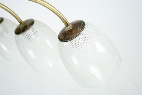 Image 1 of Kroonluchter van Venini Reticello-glas uit het midden van de 20e eeuw, met 8 armen, Murano, Italië, jaren 1940.
