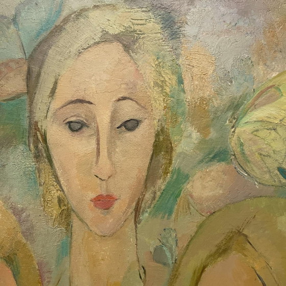 Roland Flory, The Butterflies, 3 Women's Faces, Oil Painting on Panel, 1975 – Paintings & Drawings (photo 4 of 11)