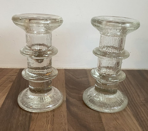 Image 1 of Pukeberg - Due candelabri in vetro ghiacciato disegnati da Stafan Gellerstedt