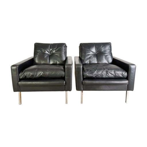 2er Set Midcentury Sessel Vintage Leder schwarz 1960s Armlehnen