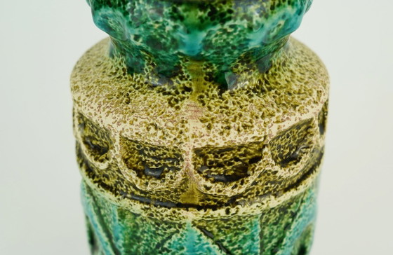 Image 1 of vintage WGP bay keramik VASE relief pattern shades of green and beige model 92 20