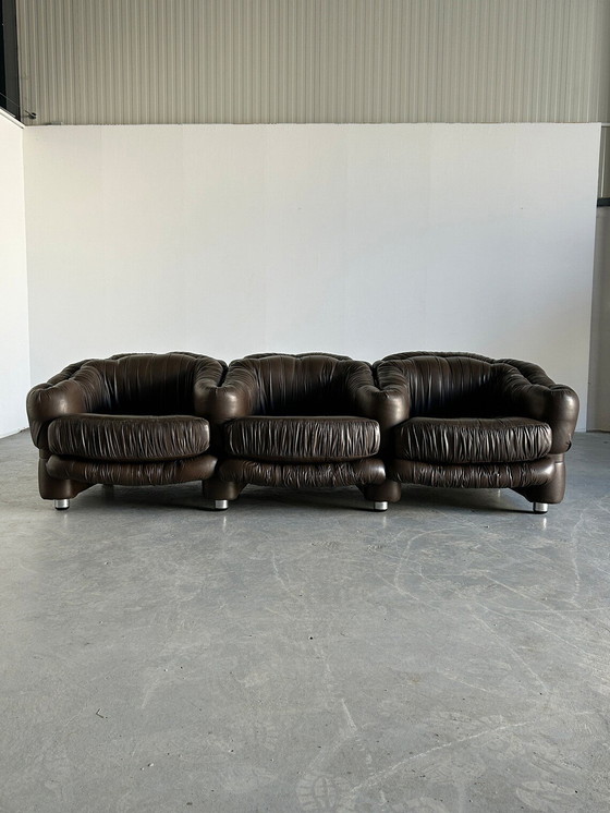 Image 1 of Vintage Three-Seater Sofa in Dark Brown Leather by Axel Di Pietrobon, 1970s Italy