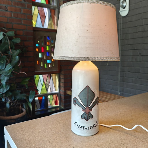 Mid-Century Brutalist Ceramic Table Lamp "St. George" – Belgian Studio Pottery – 1960s/1970s
