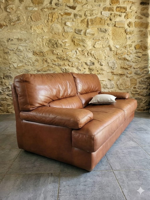 Divano vintage a 3 posti in pelle color cuoio "Il mondo della pelle"