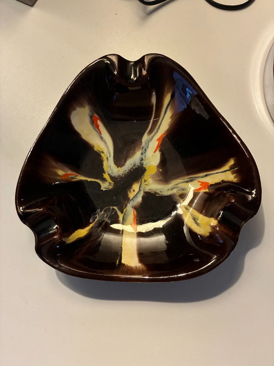 Ceramic ashtray / catchall, brown with abstract patterns, West Germany, Table accessories (photo 3 of 7)