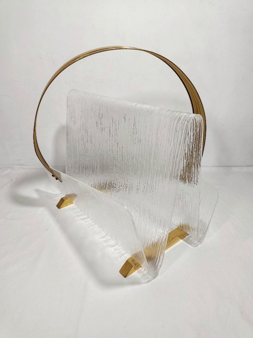 Methacrylate and brass magazine rack. Spain, 1980s.