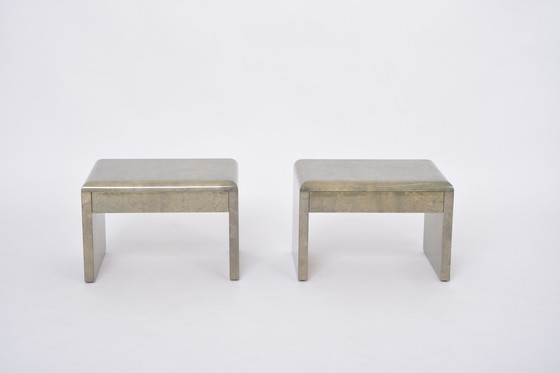 Image 1 of Mid-Century Modern Bedside Tables Made of Lacquered Goat Skin by Aldo Tura
