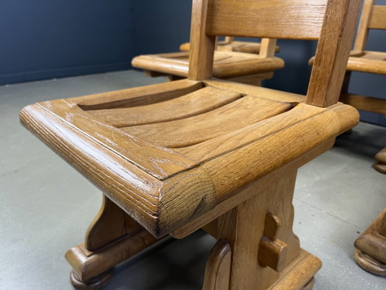 Image 1 of Esstischstühle aus massiver Eiche im Brutalismus, 1960er Jahre