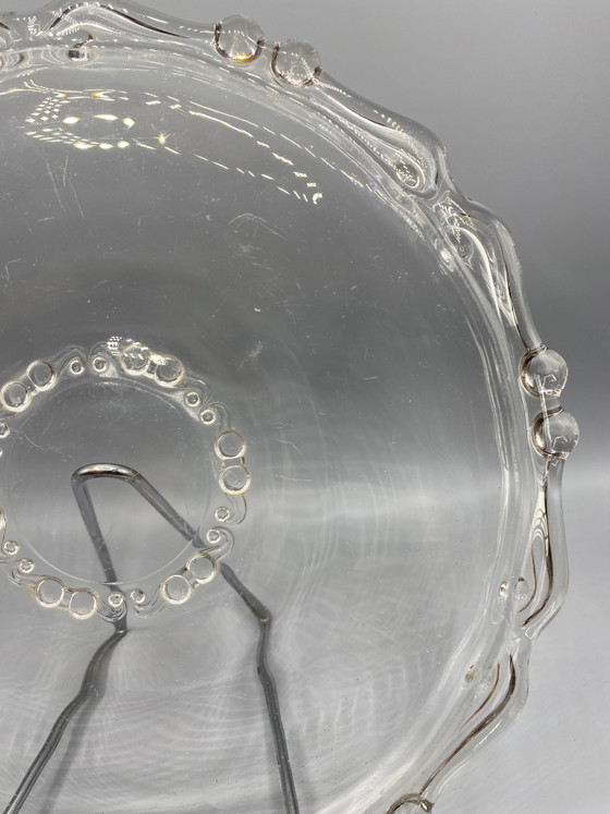 Vintage Molded Glass Serving Dish, Beaded and Scroll Design – Glass & Decanter, Mid Century Modern (photo 2 of 3)