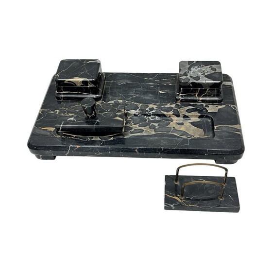 Image 1 of Art Deco Executive Desk Set, Italian Portoro Marble, 1930s, Good Condition.