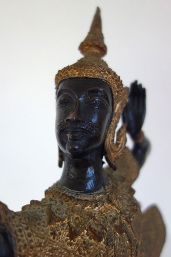 Image 1 of Gilded bronze and black statuette of Prince Rama, Thailand