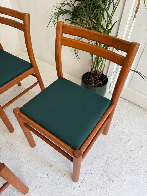 4 Scandinavian solid teak Dining chairs, Textile, Wood, Brown (photo 3 of 9)