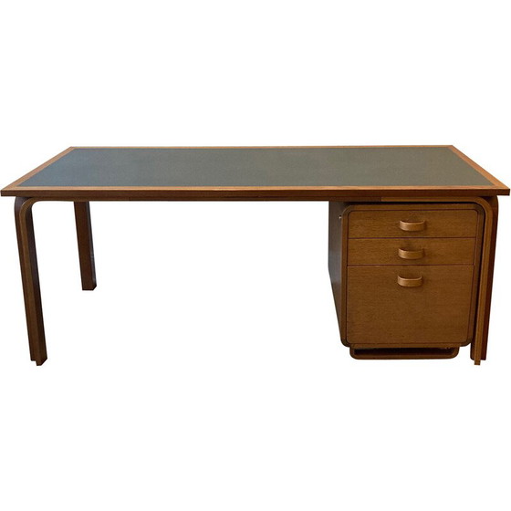 Image 1 of Vintage teak and green linoleum pedestal desk by Rud Thygesen & Johnny Sorensen