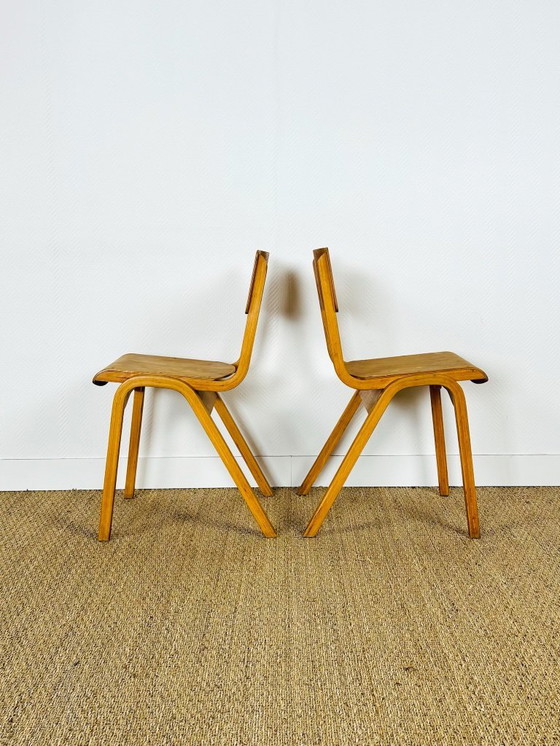 Image 1 of Paire de Chaises d'École Vintage en Bois Courbé, Angleterre, 1950