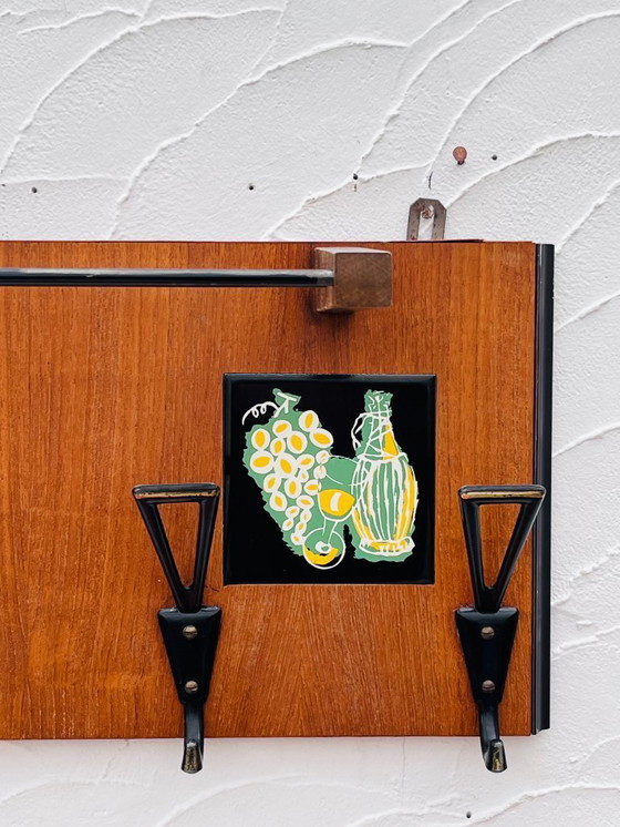Image 1 of Vintage 1960s wooden wall-mounted coat rack with mirror