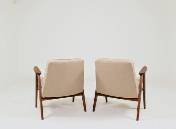 Image 1 of Mid century modern design armchair camel beige wool oak wood by Chierowsky 