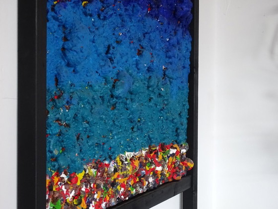 Obra de arte abstracta con textura, azul y multicolor, CB, Pinturas y dibujos, Otro, Madera (foto 8 de 11)