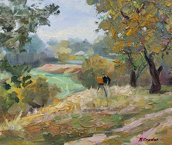 Pittura a olio originale Paesaggio naturale Colline Pioppo argentato – Dipinti e disegni, Canvas (photo 7 of 7)