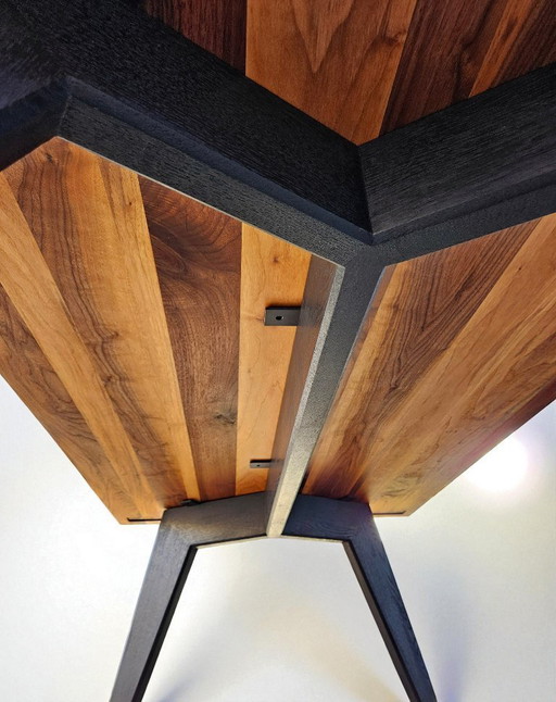 Mid-Century Modern Dining Table – Solid European Walnut & Black Oak – Handmade – 180 × 90 × 78 cm