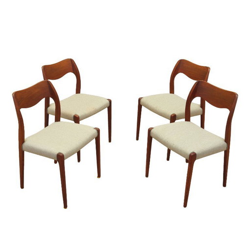 Set di quattro sedie in teak, design danese, anni '60, designer: Niels Otto Møller