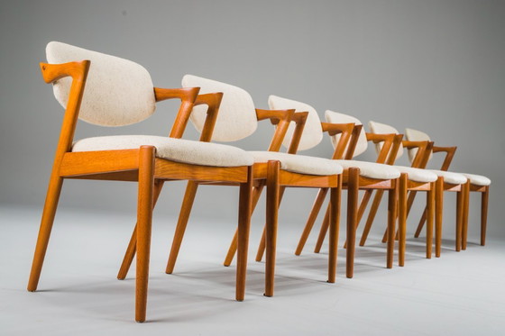 Image 1 of Esszimmerstühle Modell 42 aus Teakholz und Wolle, Kai Kristiansen für Schou Andersen, 1960er Jahre, 6-teilig