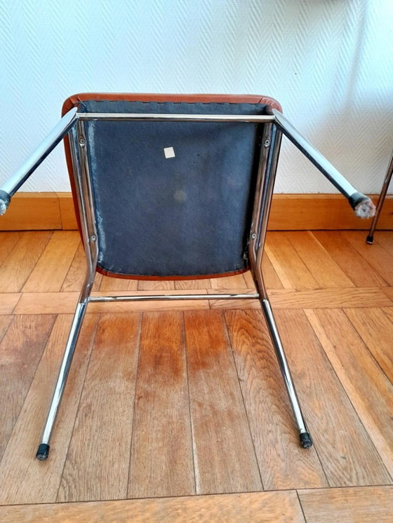 Image 1 of 3x Stühle aus der Mitte des Jahrhunderts, bezogen mit Kunstleder und Chrom, ca. 1950