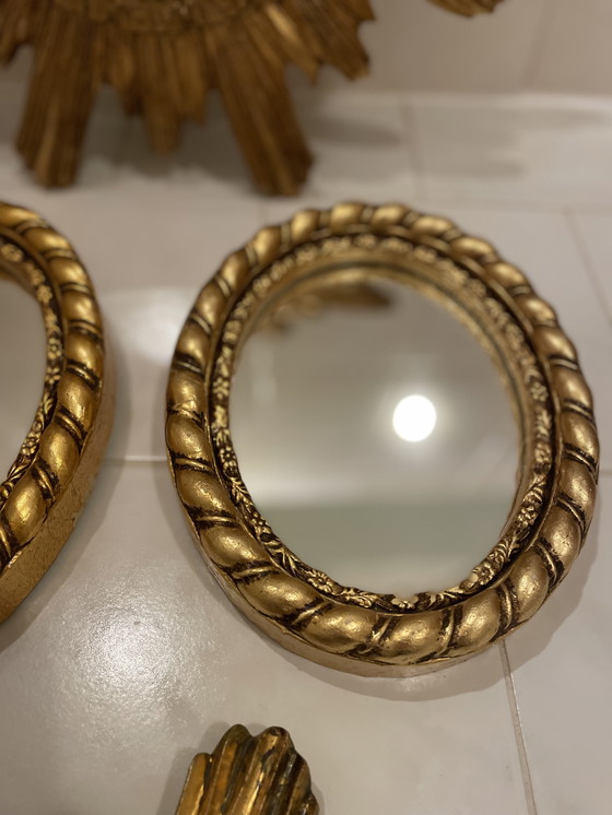Image 1 of Frame / Mirror Sun Ø 42,5 And Oval 24x18 Cm In Gold / Art / Decoration / Ornaments