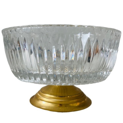 Vintage crystal bonbonnière on brass gold base 1950's