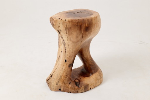 Sculptural Stool/Side Table, Walnut, Carved, Unique, Logniture