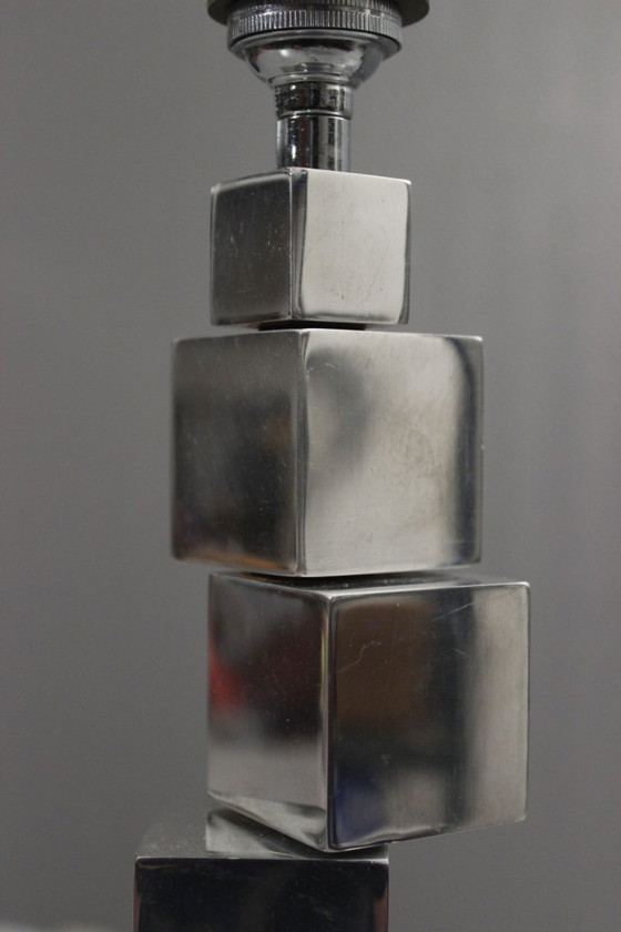 Image 1 of Pied de lampe moderniste modulable cubes acier chromé style Adnet Art Déco 1930s