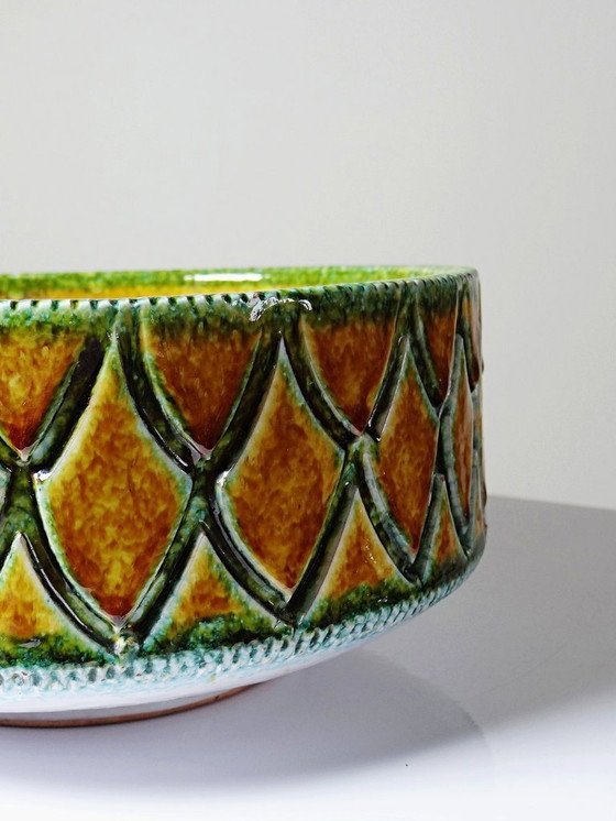 Image 1 of Mid-century vintage Italian ceramic salad bowl or bowl with scale pattern
