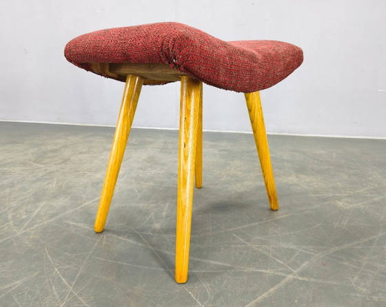 Image 1 of Pair of Mid-Century Maple Stools with Upholstery, Czechoslovakia 1960s
