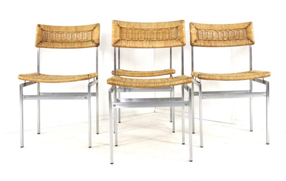 Set van 4 stoelen eetkamerstoelen metaal riet vintage – Chrome (photo 15 of 16)