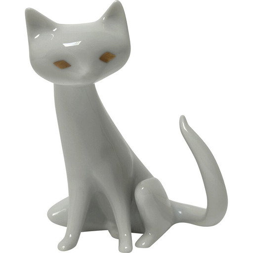 Vintage porcelain cat for Hollohaza, 1980