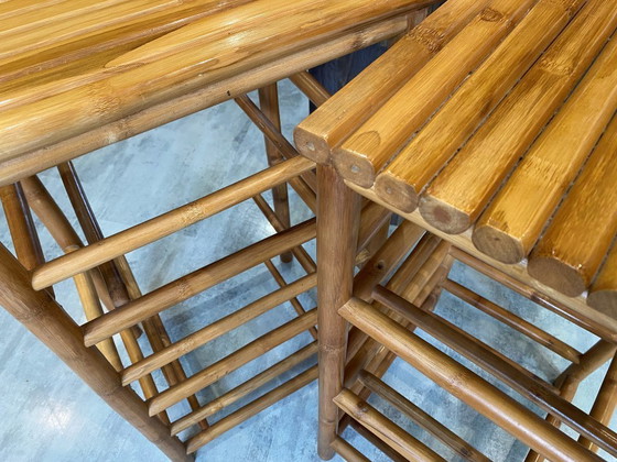 Image 1 of Coppia di sgabelli alti da bar in bambù vintage