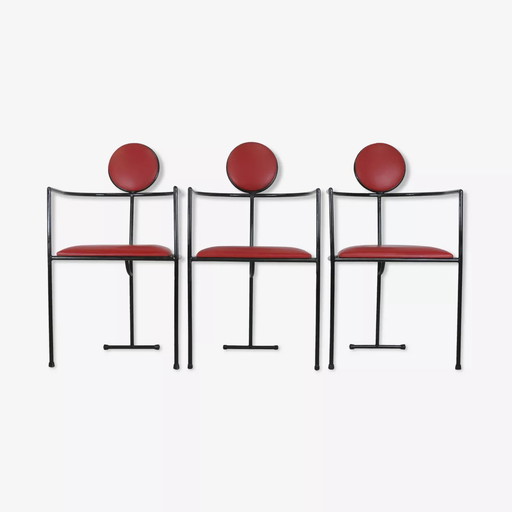 3x Design Steel And Leather Armchairs
