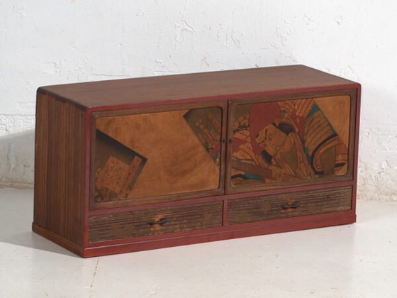 Japanese Cabinet with Kabuki Decorated Sliding Doors in Paulownia Wood, Early Showa Period, circa 1926–1970 (photo 6 of 40)