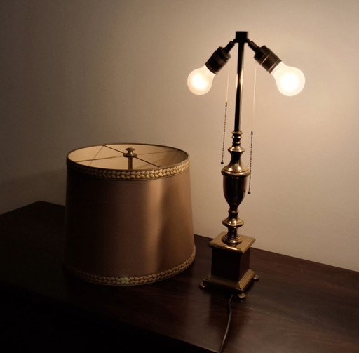 messing tafellamp dubbele lamp met trekkoord 